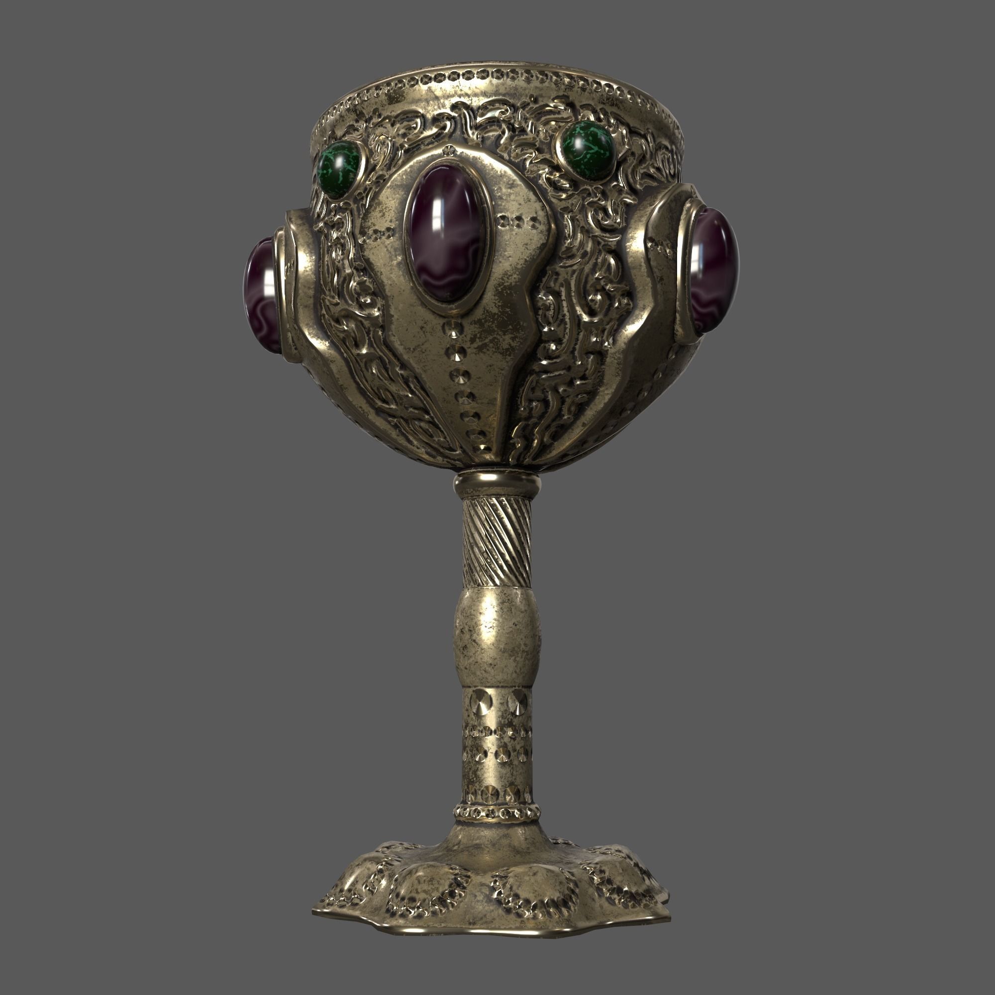 The Old Goblet with semiprecious stones in Fantasy style Low-poly 3D model_8