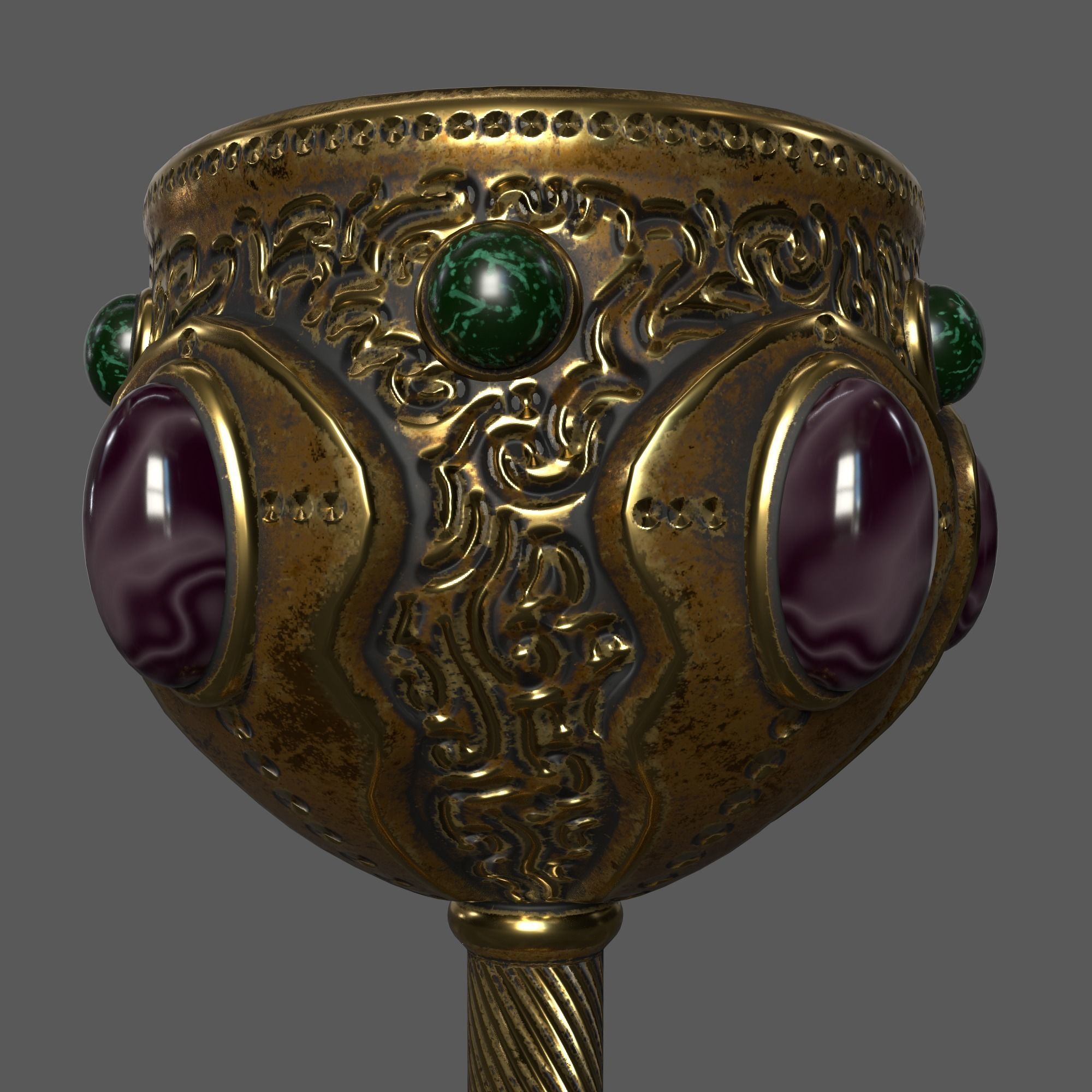 The Old Goblet with semiprecious stones in Fantasy style Low-poly 3D model_10