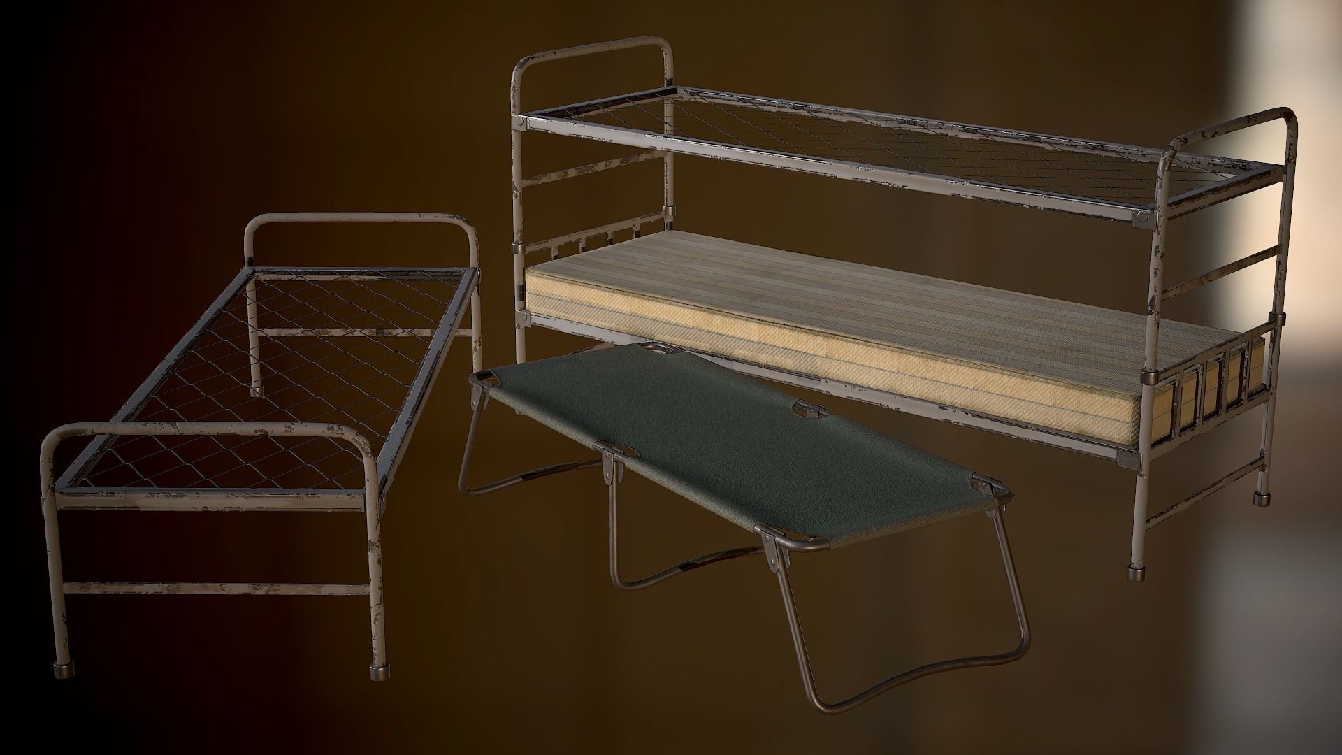 Bed and Cot Low-poly 3D model_4