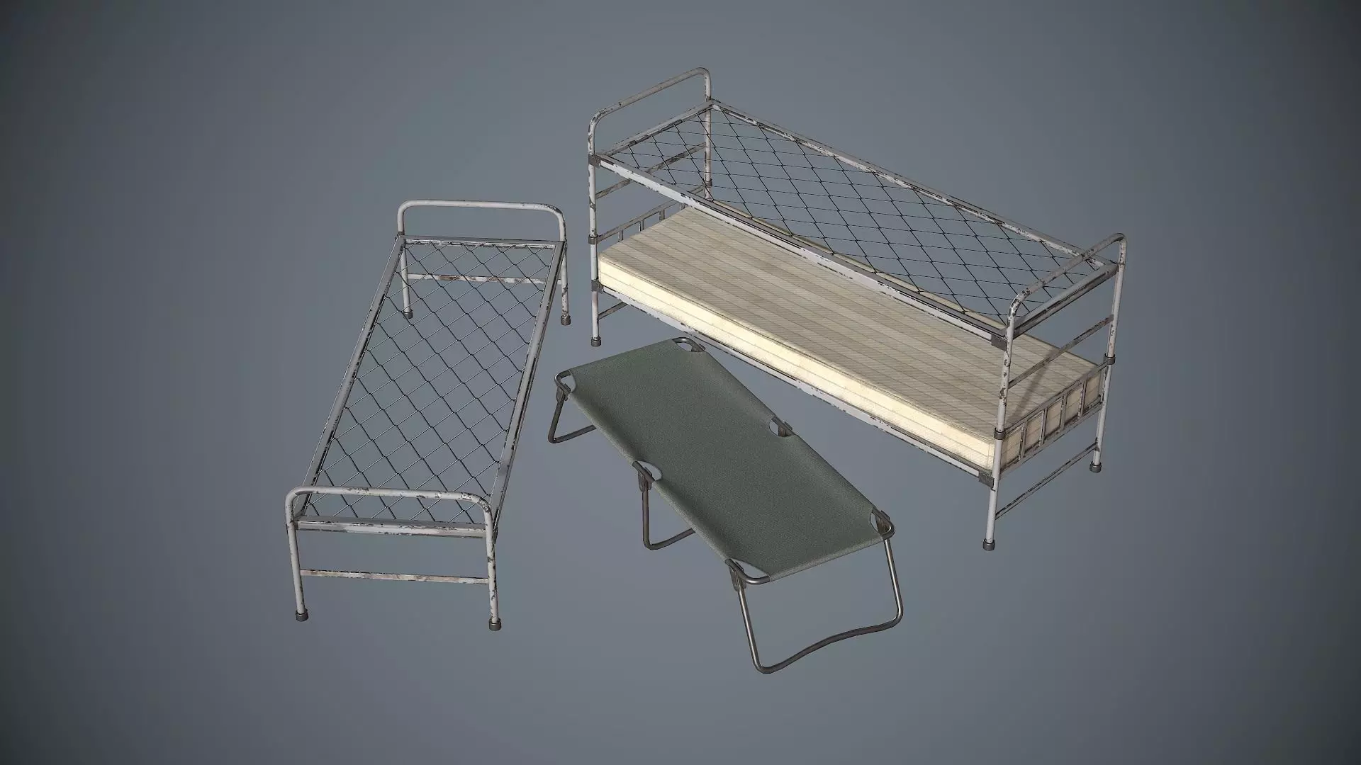 Bed and Cot Low-poly 3D model_0