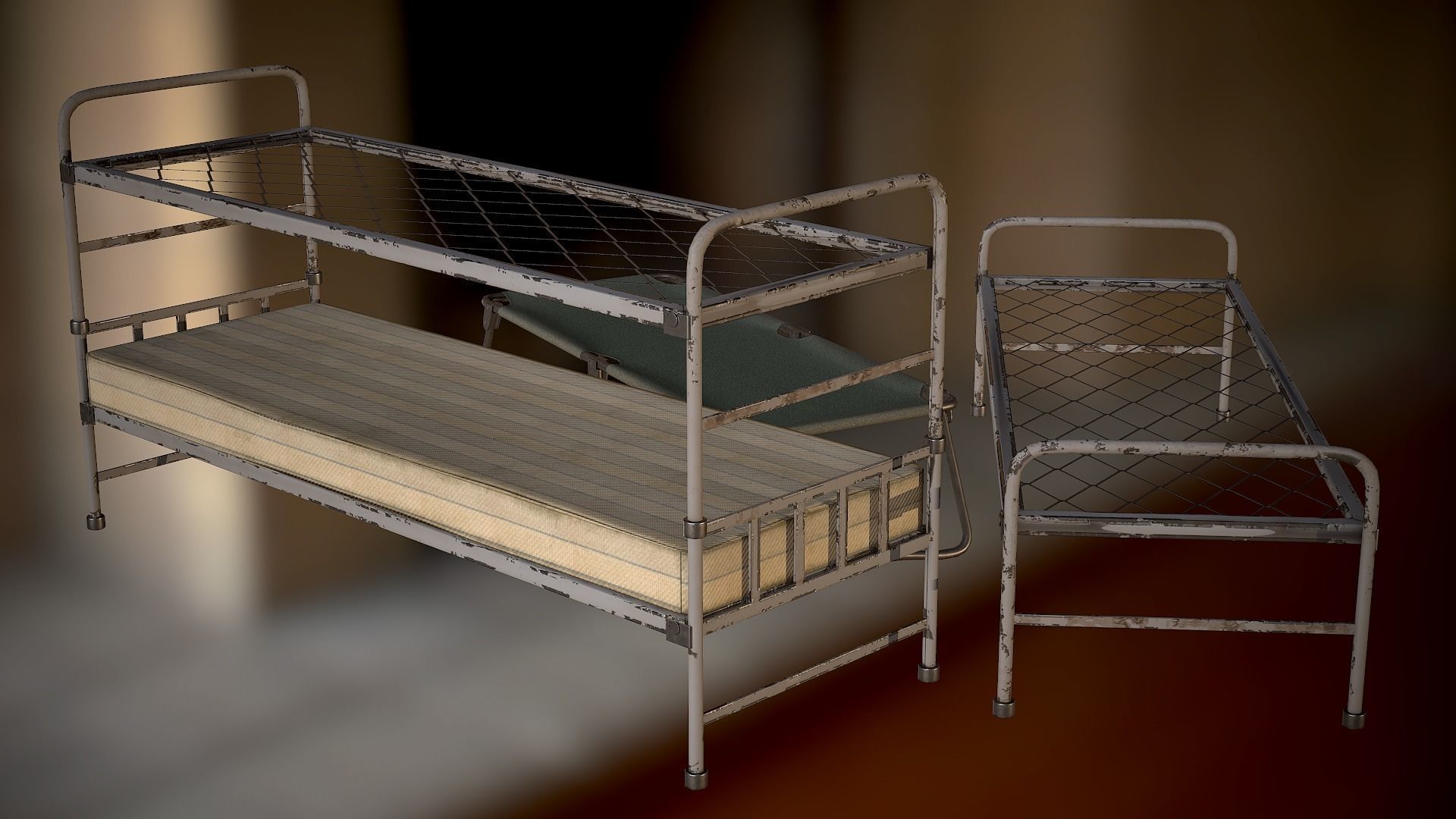 Bed and Cot Low-poly 3D model_6