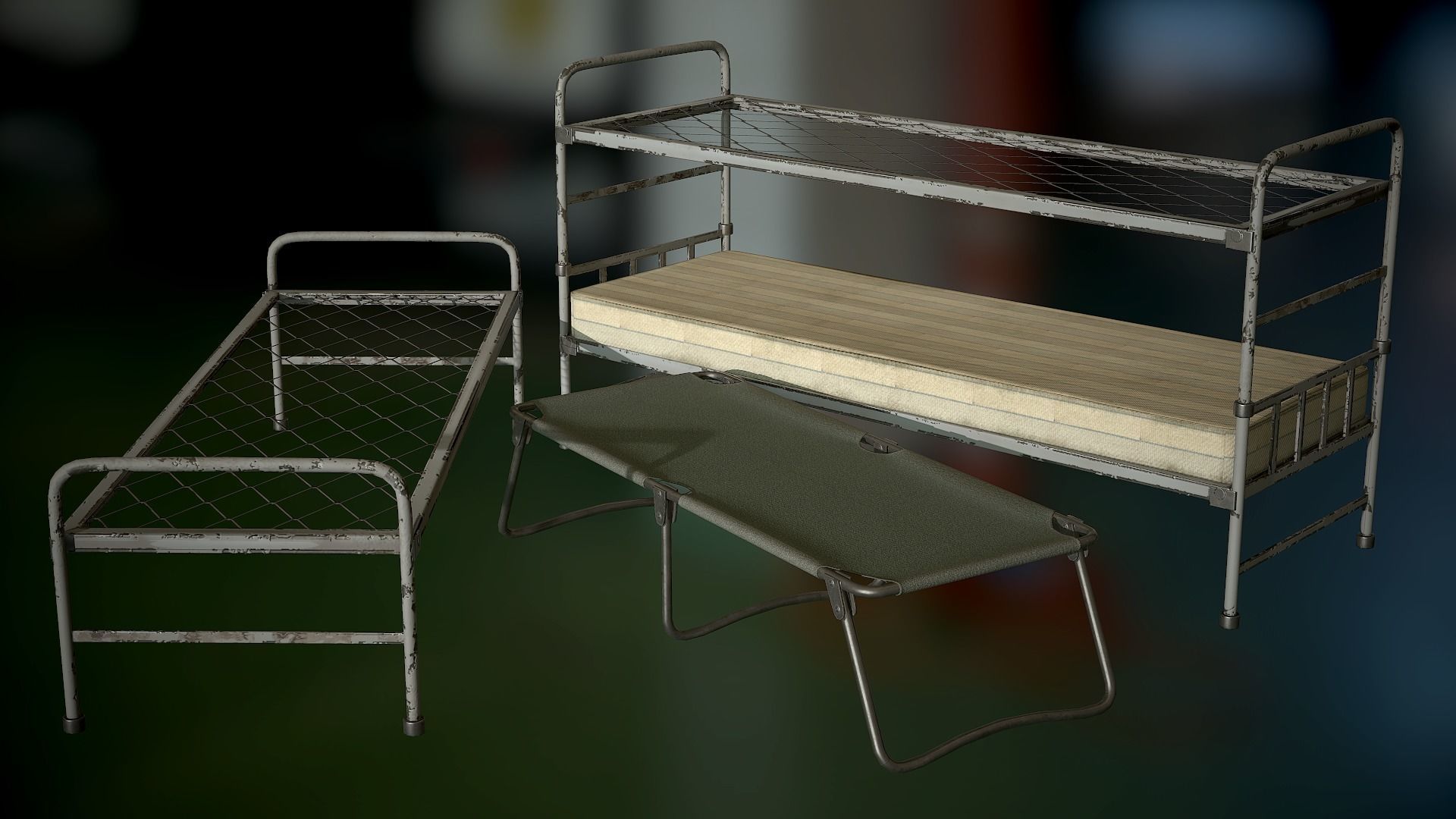 Bed and Cot Low-poly 3D model_5