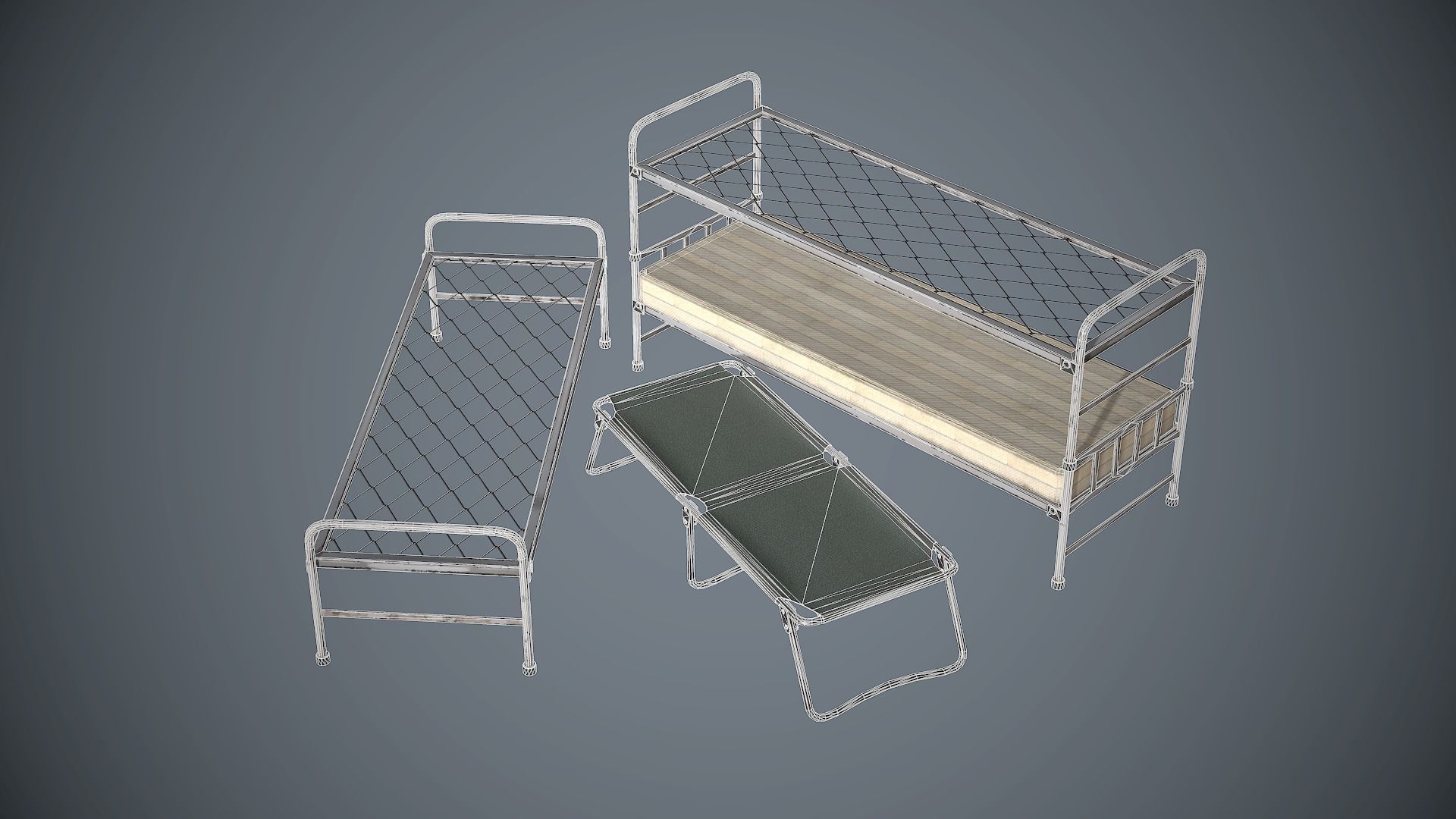 Bed and Cot Low-poly 3D model_1