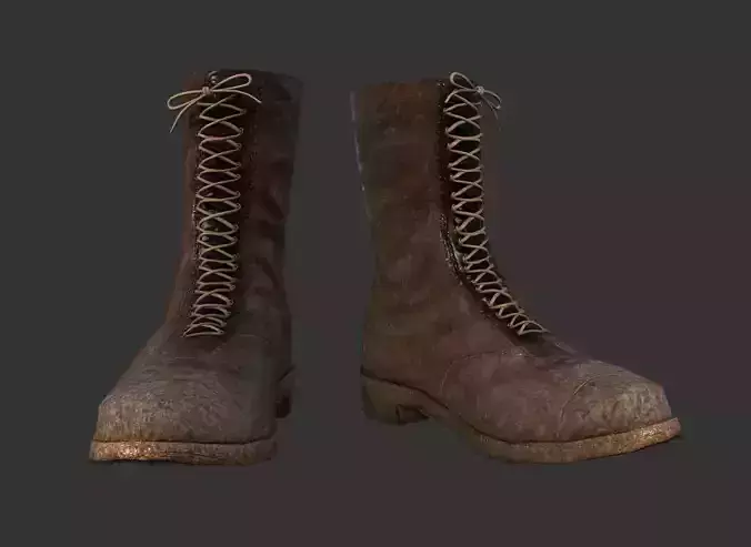 Military Leather Boots WW2 Soldier Gear Game Ready Low-poly 3D model