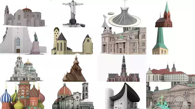 15x Churches and cathedrals worldwide 3D Model Collection 