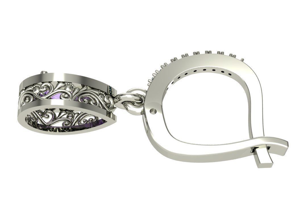  fashion earring with gems  3D print model_3