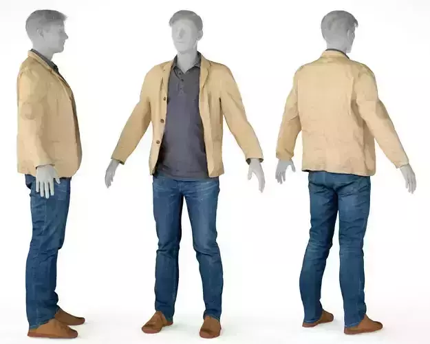 Male Casual Outfit 41 Jacket Pants Shoes Low-poly 3D model