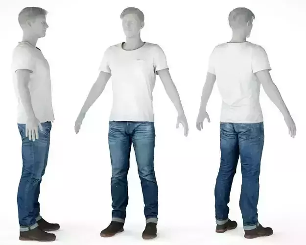 Male Casual Outfit 42 Tshirt Jeans Footwear Low-poly 3D model