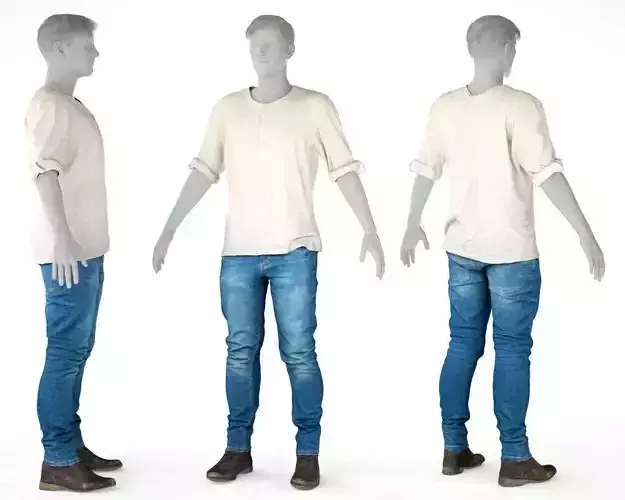 Male Casual Outfit 43 Shirt Pants Shoes Low-poly 3D model
