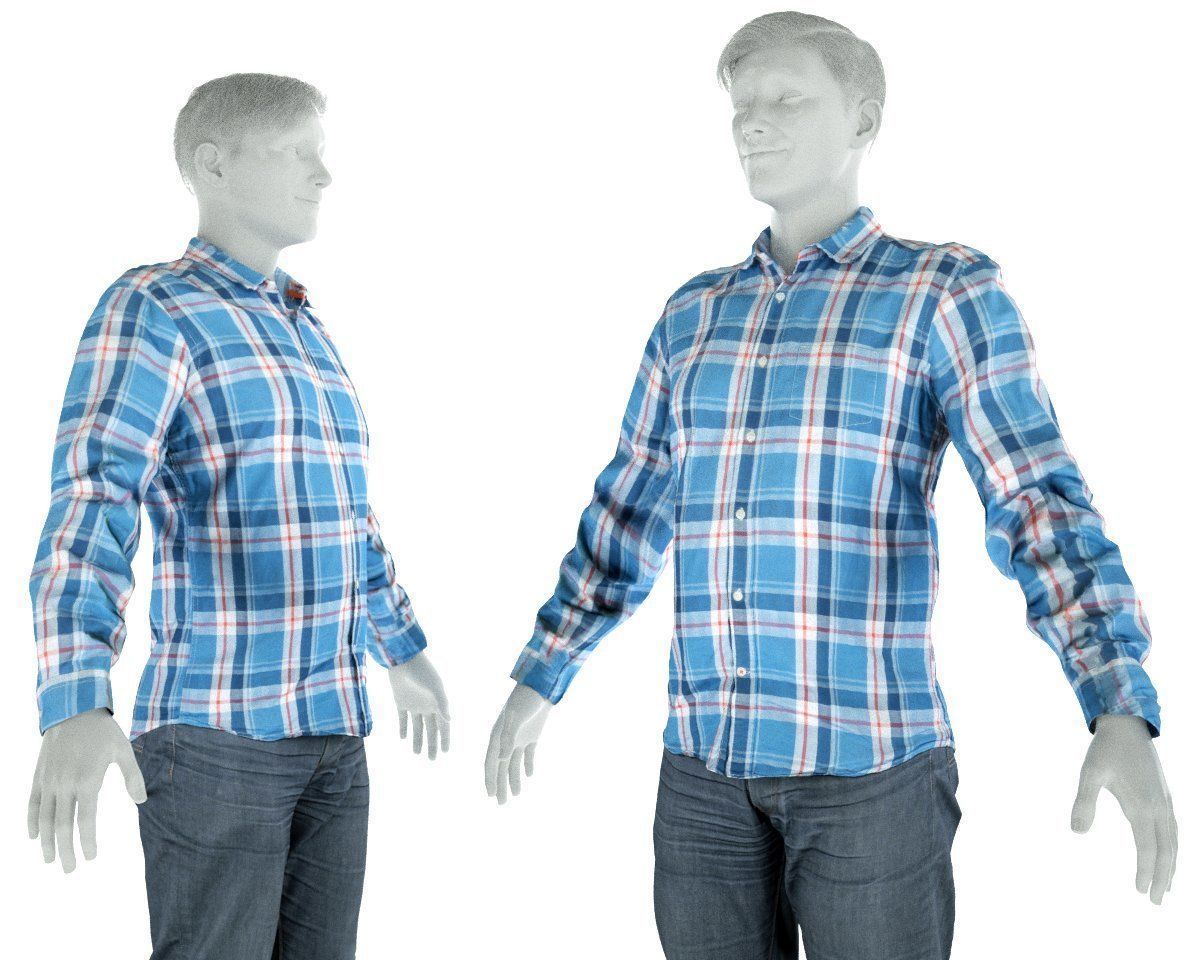 Male Casual Outfit 44 Shirt Pants Shoes Low-poly 3D model_7