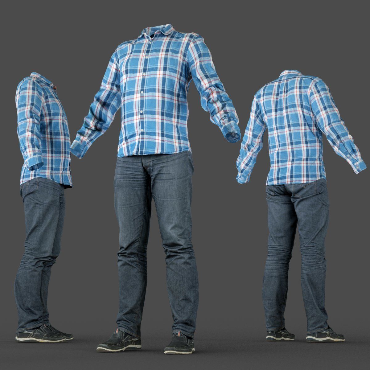 Male Casual Outfit 44 Shirt Pants Shoes Low-poly 3D model_3