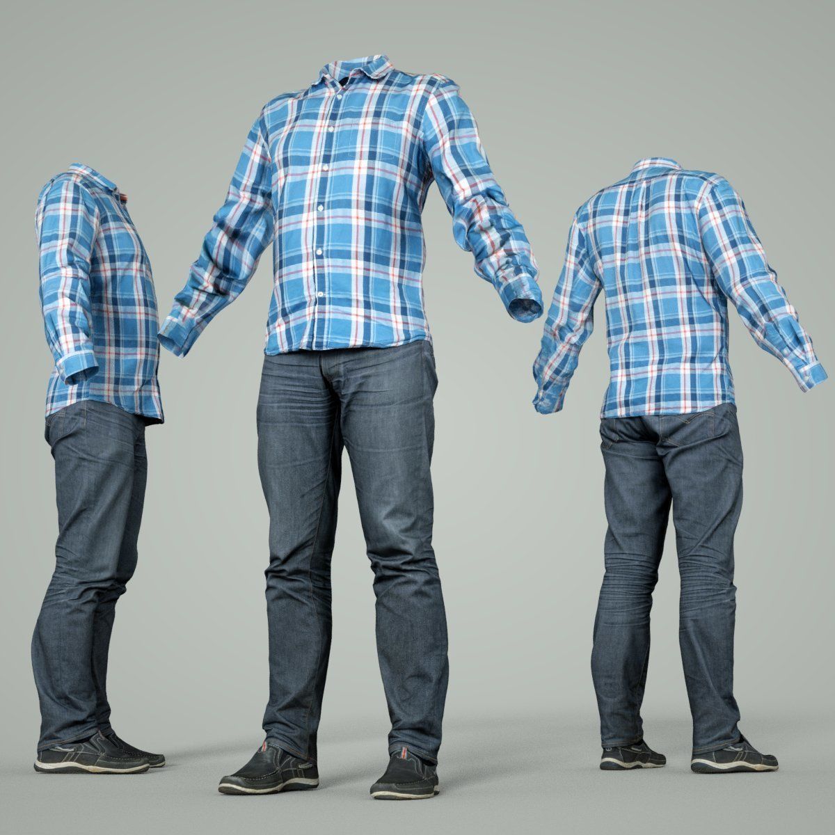 Male Casual Outfit 44 Shirt Pants Shoes Low-poly 3D model_4