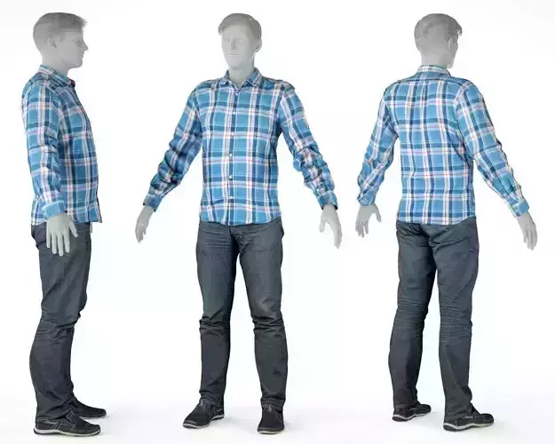 Male Casual Outfit 44 Shirt Pants Shoes Low-poly 3D model