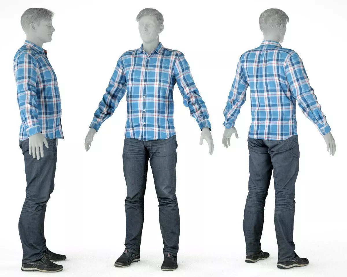 Male Casual Outfit 44 Shirt Pants Shoes Low-poly 3D model_0