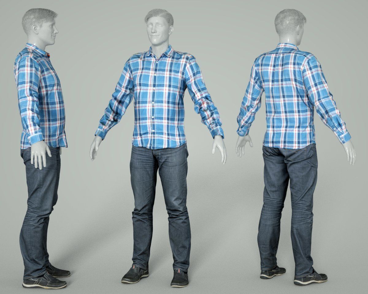 Male Casual Outfit 44 Shirt Pants Shoes Low-poly 3D model_5