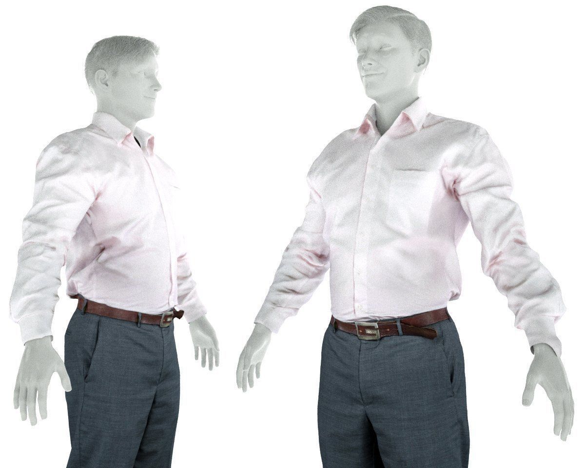 Male Casual Outfit 45 Shirt Pants Shoes Low-poly 3D model_7