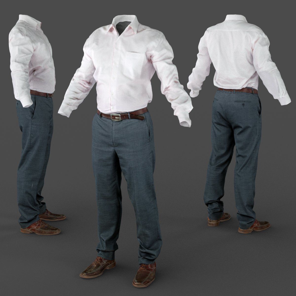 Male Casual Outfit 45 Shirt Pants Shoes Low-poly 3D model_2
