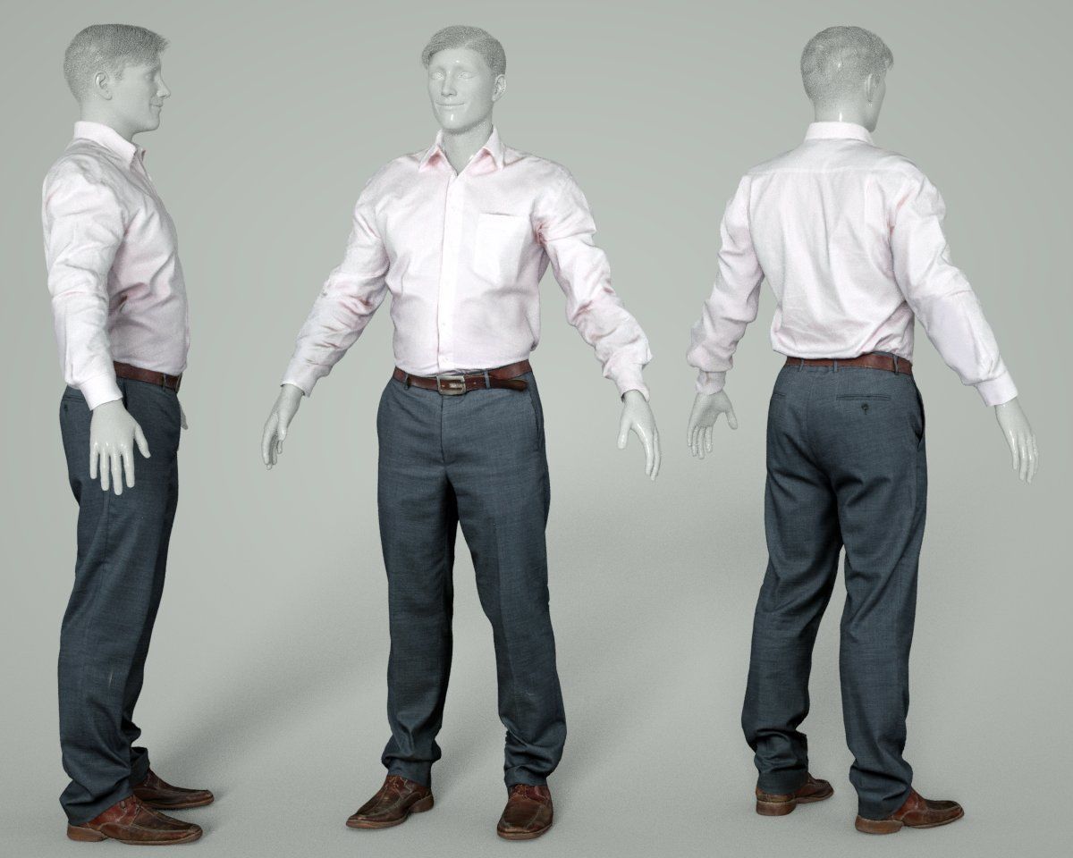 Male Casual Outfit 45 Shirt Pants Shoes Low-poly 3D model_6