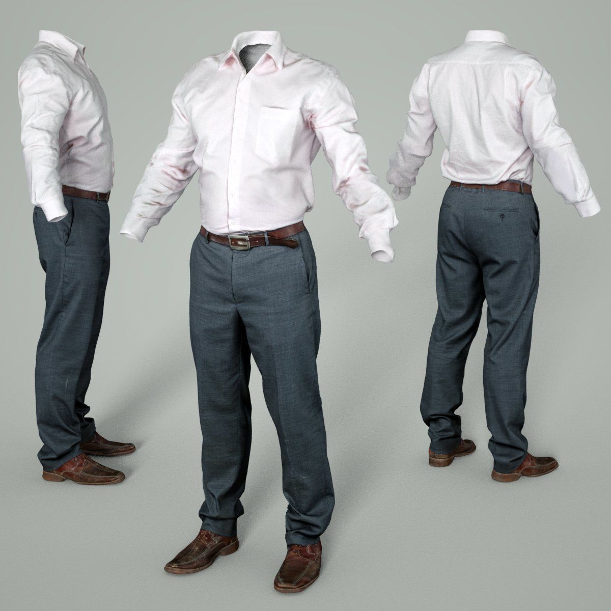 Male Casual Outfit 45 Shirt Pants Shoes Low-poly 3D model_5