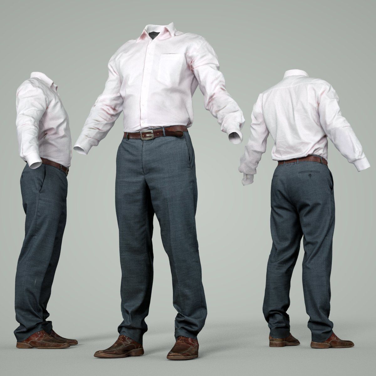 Male Casual Outfit 45 Shirt Pants Shoes Low-poly 3D model_4