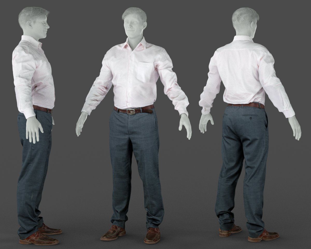Male Casual Outfit 45 Shirt Pants Shoes Low-poly 3D model_1
