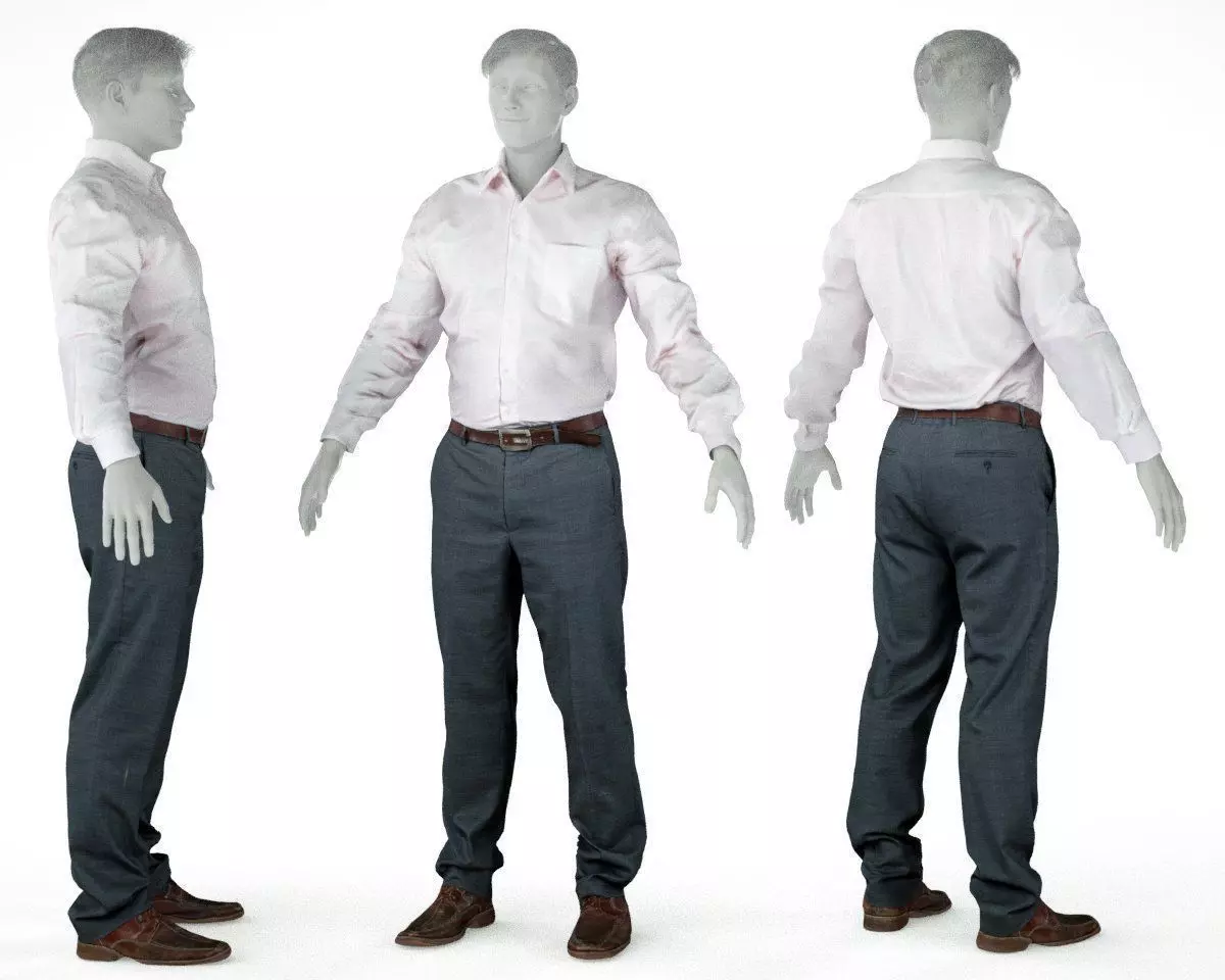 Male Casual Outfit 45 Shirt Pants Shoes Low-poly 3D model_0