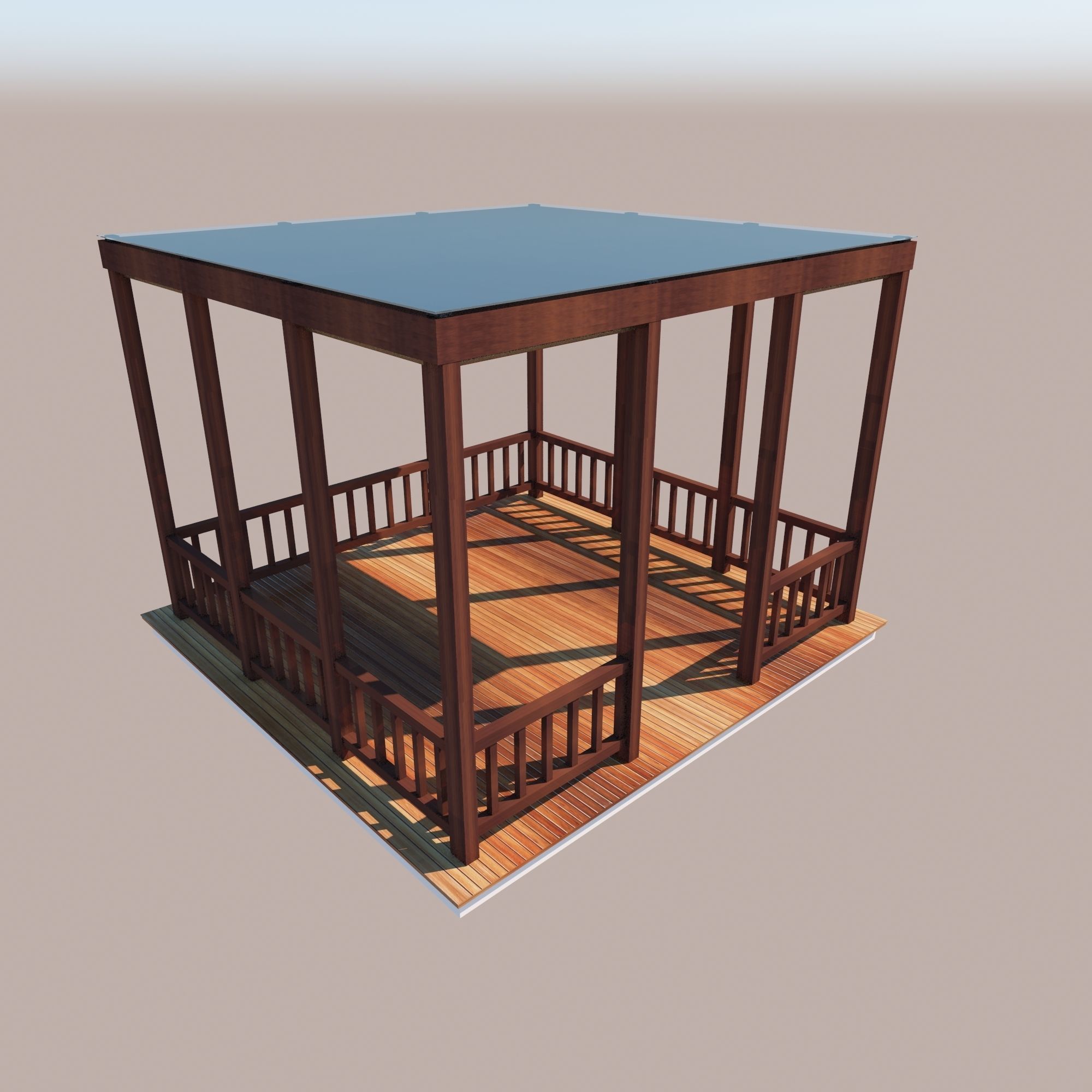 Shade wooden gazebo 3D Model Collection_2