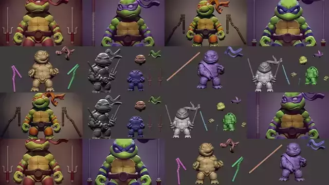 Chibi Mutant Ninja Turtles 3D Model Collection