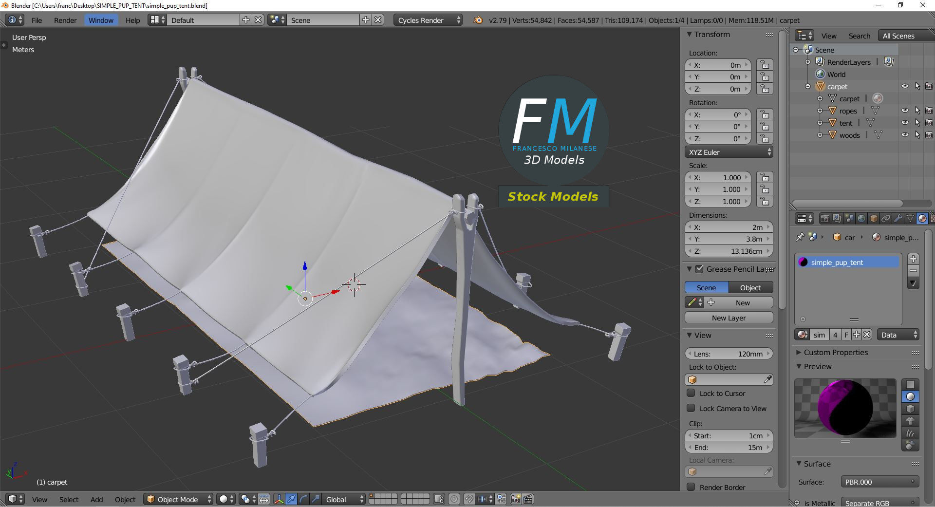 Simple pup tent 3D model_9
