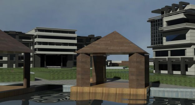 complex apartment building with swimming pool 3D model_4