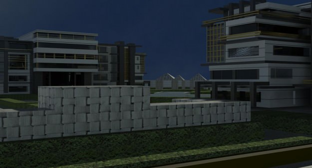 complex apartment building with swimming pool 3D model_6