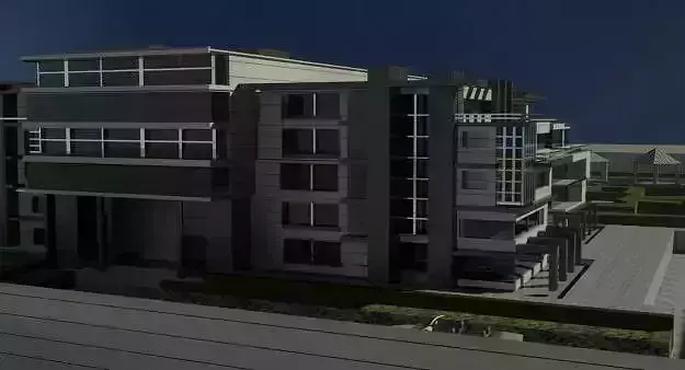 complex apartment building with swimming pool 3D model
