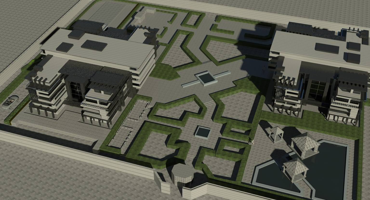 complex apartment building with swimming pool 3D model_8