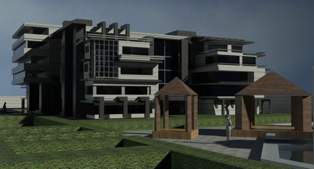 complex apartment building with swimming pool 3D model_5