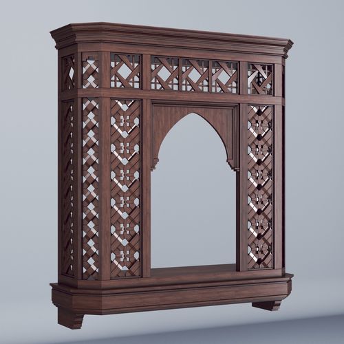 Mashrabiya 6 ornately carved wooden shelf 3D model