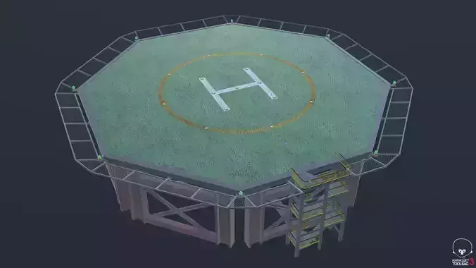 Helicopter industrial landing pad - helipad - airfield Low-poly 3D model