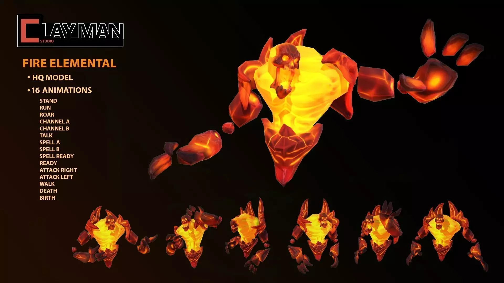 Fire Elemental Low-poly 3D model_0