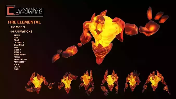 Fire Elemental Low-poly 3D model
