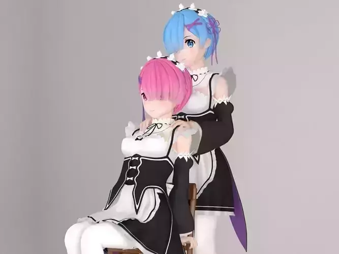 Ram and Rem anime girls pose 02