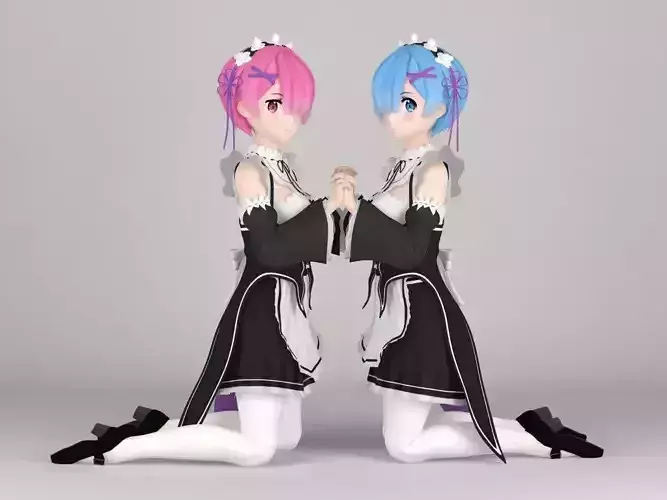 Ram and Rem anime girls pose 03