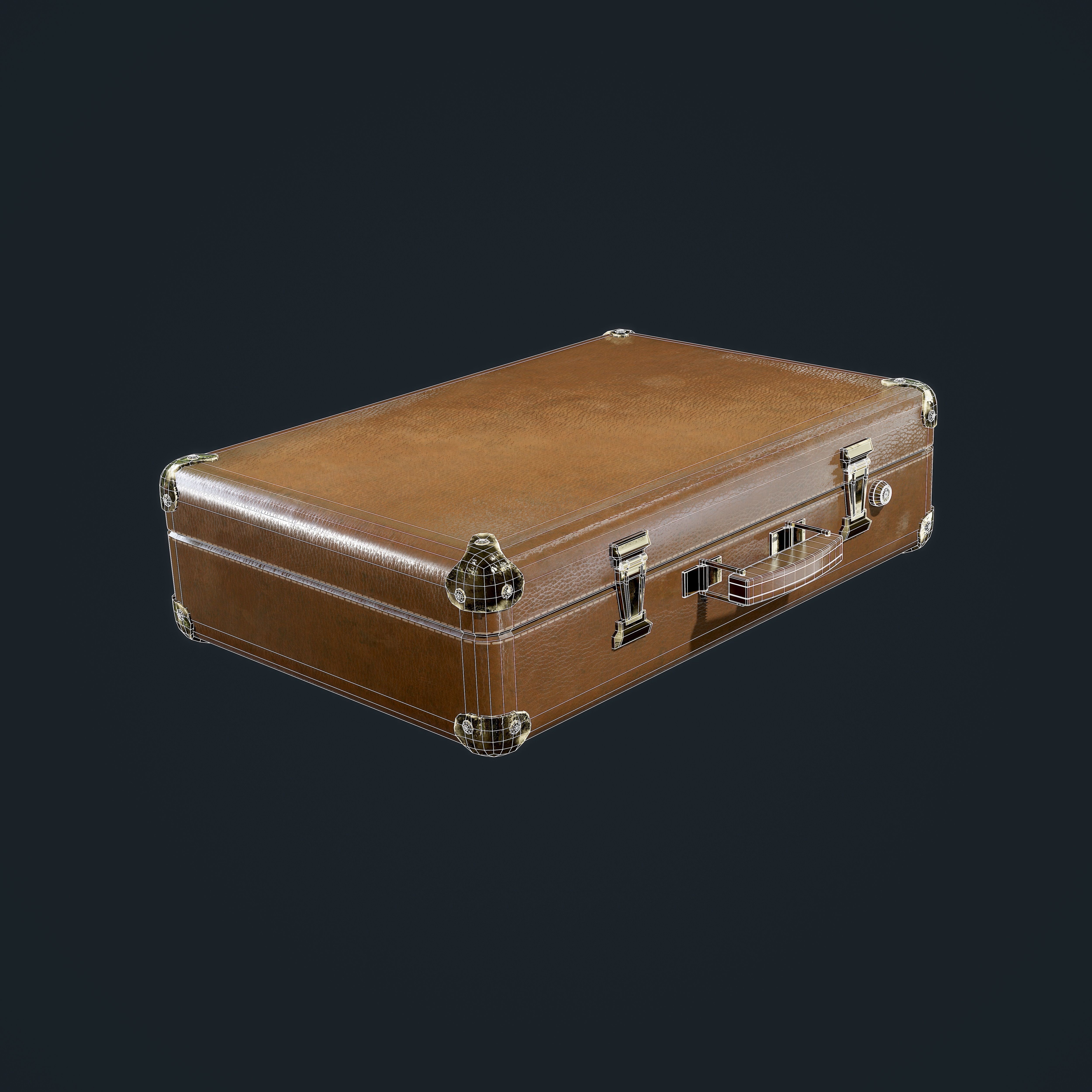 Suitcase Luggage Briefcase Leather Travel Hotel Game Ready Low-poly 3D model_1