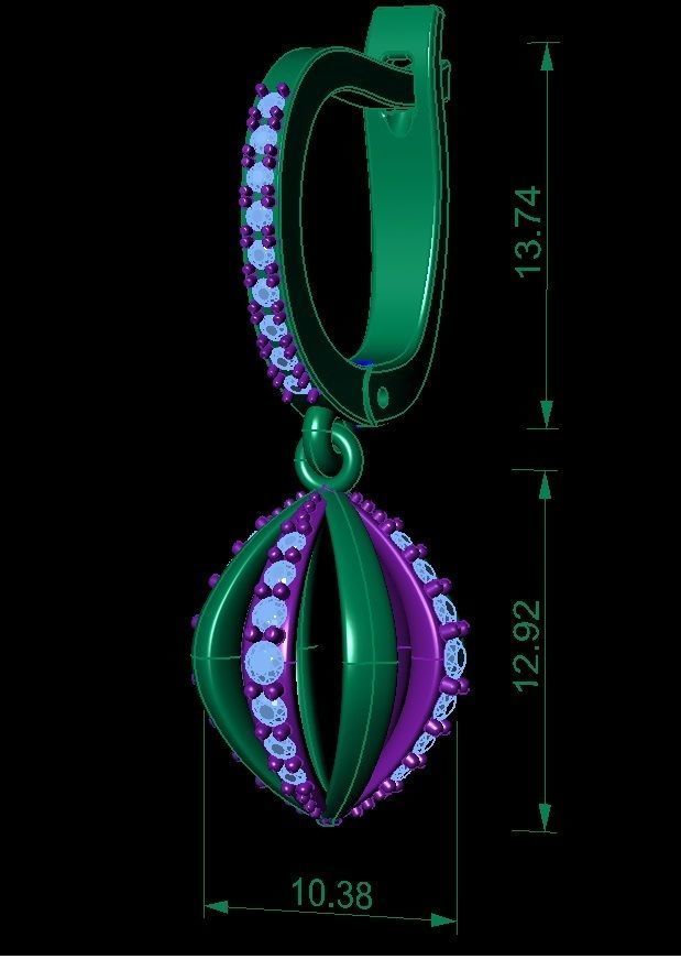  fashion earring with gems  3D print model_6