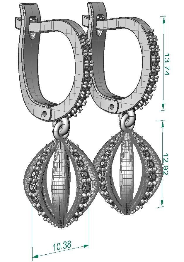  fashion earring with gems  3D print model_4