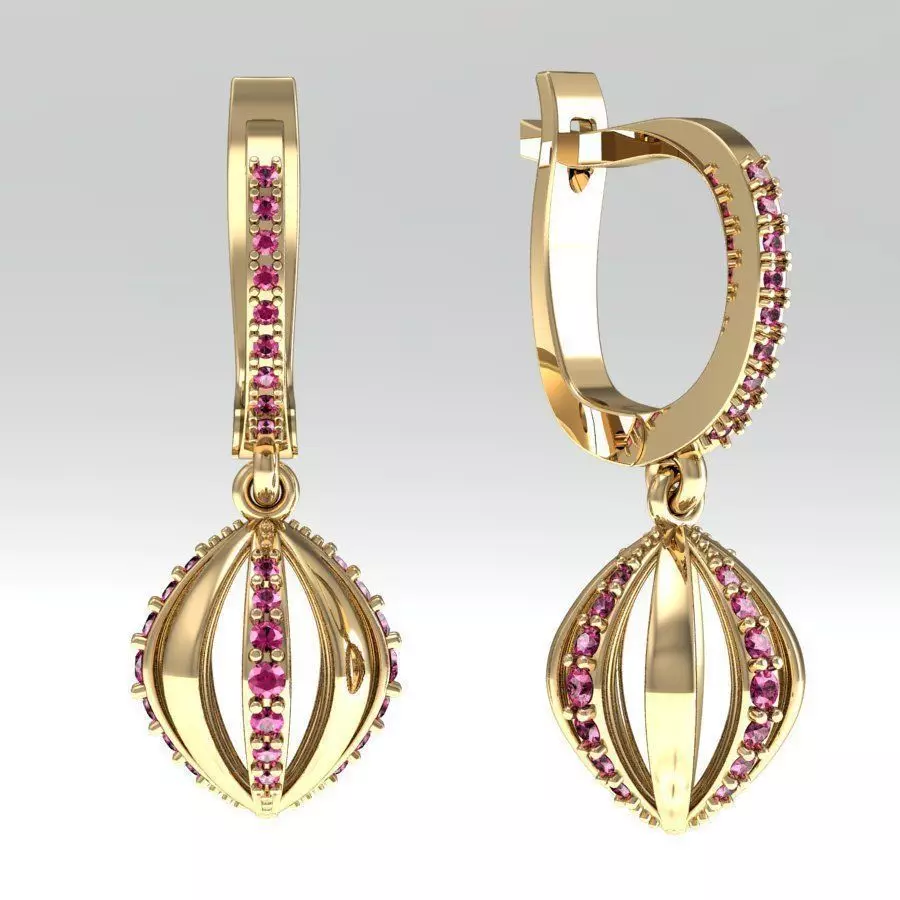  fashion earring with gems  3D print model_0