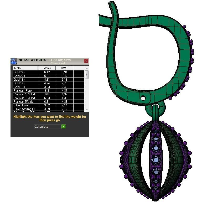  fashion earring with gems  3D print model_5