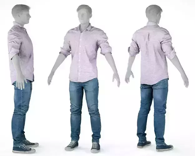 Male Casual Outfit 46 Shirt Trousers Shoes Low-poly 3D model