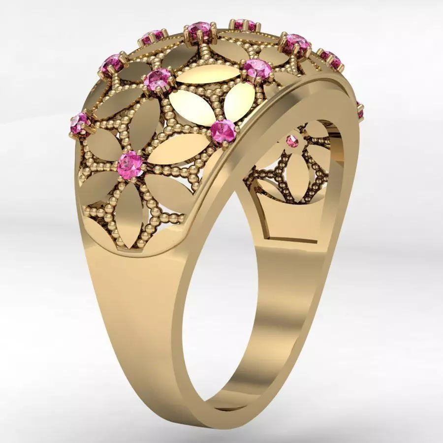  beautiful ring with flowers   3D print model_0