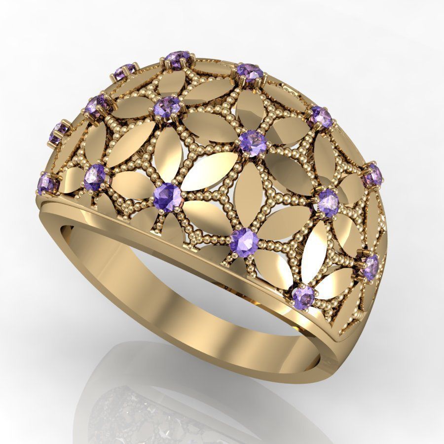  beautiful ring with flowers   3D print model_2