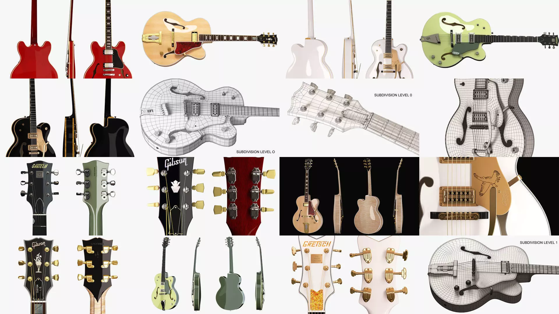 Semi-Acoustic Hollowbody Guitars 3D Model Collection_0