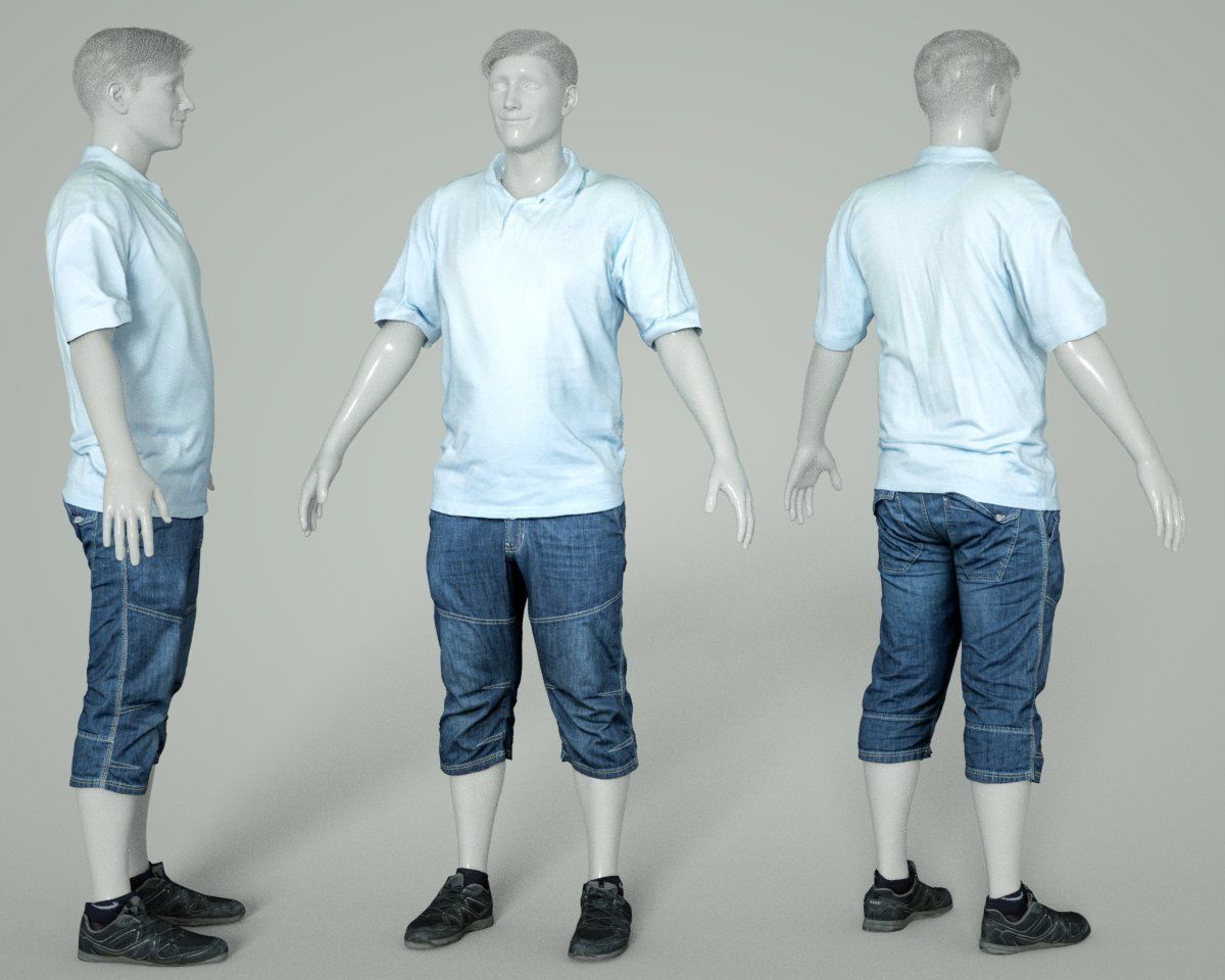 Male Casual Outfit 47 Polo Shorts Footwear Low-poly 3D model_6